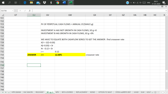W @VO ( Ix 2 ENG 00:51 21-03-2020 • O X GU736 - X fic GT GU GV GW GX GY GZ HA HB HC HA PV OF PERPETUAL CASH FLOWS = ANNUAL CF