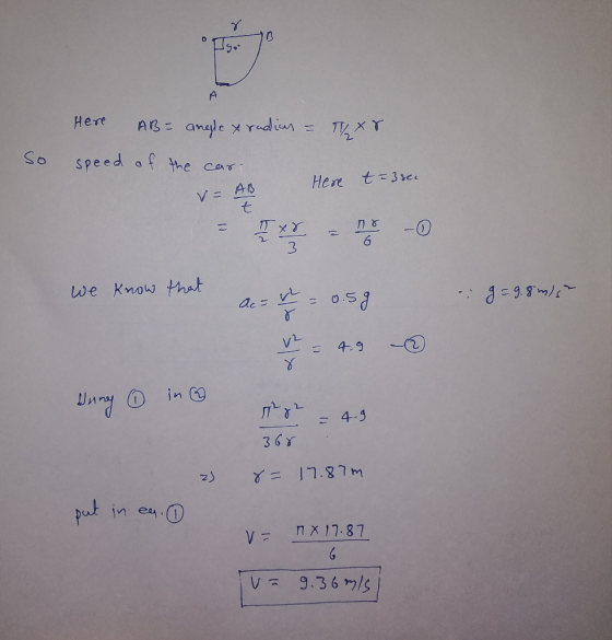 o speed a the car A IS Her t-3 ye 6 3 we Know that Ac 0-5 广ー 4-5 36Y z) γ=17.87m ne VX1.87