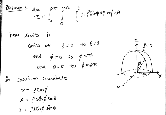 answer 2 let 20 ale S. psing op do do I= here limits 2 units of f=o. to P=3 8=3 and p=0 to p=th2 0=0 to 0=20 and ti in cartis