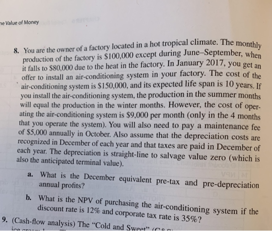 me Value of Money 8. You are the owner of a factory located in a hot tropical climate. The monthly production of the factory