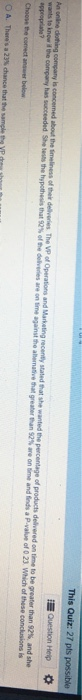 This Quiz: 27 pts possible Question Help Anduting company is concomed thout the time of the The VP of Operations and Marketin
