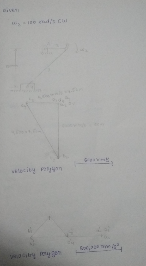 Given W, = 100 rad/s CW 4,500 mm/s 24.50 7.5 6000 mms velocity polygon 63 600,000 mm is? Velo City Poly gon