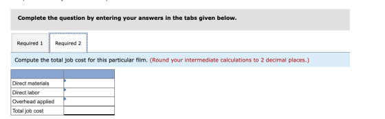 Complete the question by entering your answers in the tabs given below. Required 1 Required 2 Compute the total job cost for