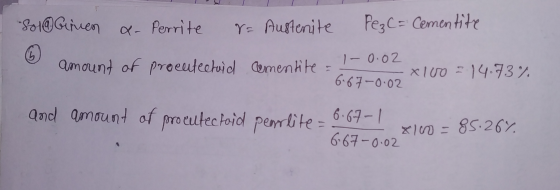 -Sola Ginen x-ferrite 8= Austenite Pez C = Cementite G 1-0.02 amount of procutectoid cementite - 667-0.02 x 100 = 14.73% 6.67