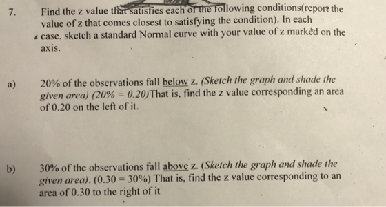 Find the z value that satisties each of the following conditions(report the value of z that comes closest to satisfying the c