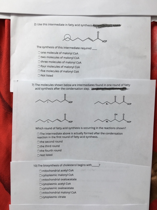 2) Use this intermediate in fatty acid synthesis ACP The synthesis of this intermediate required one molecule of malonyl CoA