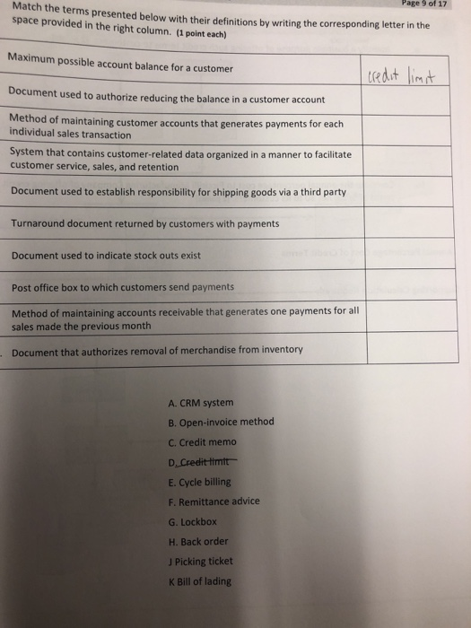 Page 9 of 17 Watch the terms presented below with their definitions by writing the corresponding letter in the space provided
