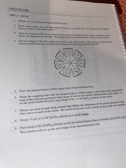 PROCEDURE PARTI - SETUP 1. Obtain an 11.0 cm diameter piece of filter paper 2. Draw seven circles onto the filter paper with
