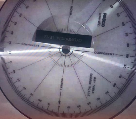 70 DO 80 70 SO PASCO sentific COMPONENT 60 RAY TABLE DEGREE SCALE - NORM CYLINDRICAL LENS NORMAL or COMPONENT 08 od 09