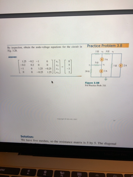 Practice Problem 3.8 By inspection, obtain the node-voltage equations for the circuit in Fig. 3.28 Answer: 3A 50 w U2 5 192 2