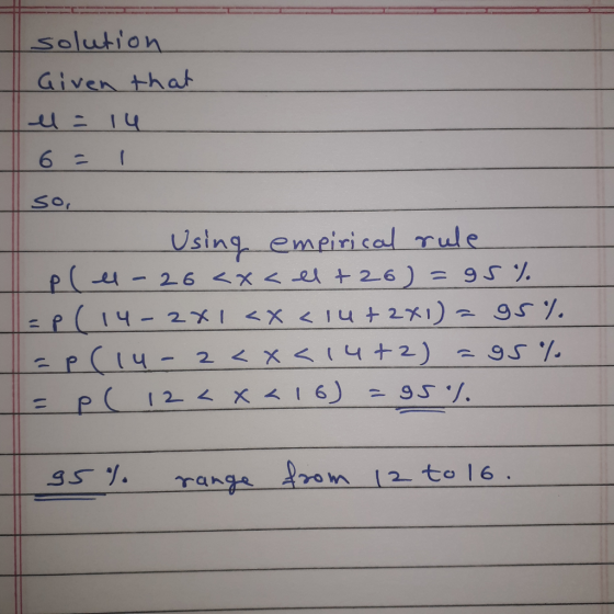 Solution Given that Sor Using emeirica rue range rom 12tol6