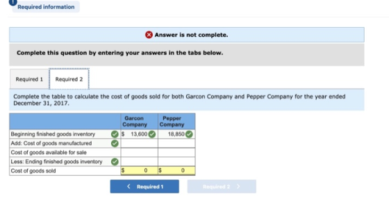 Required information Answer is not complete. Complete this question by entering your answers in the tabs below. Required 1 Re