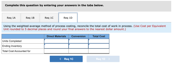 Complete this question by entering your answers in the tabs below. Req 1A Req 1B Req 1C Req 1D Using the weighted-average met