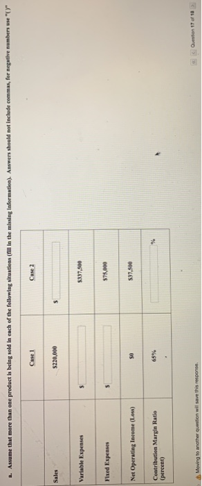 a. Assume that more than one product is being sold in each of the following situations (fill in the missing information). Ans