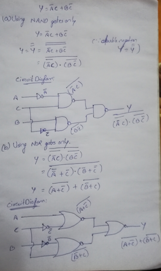 a NAND aes on (b) Usng NOR gates only ク(AC),(BC