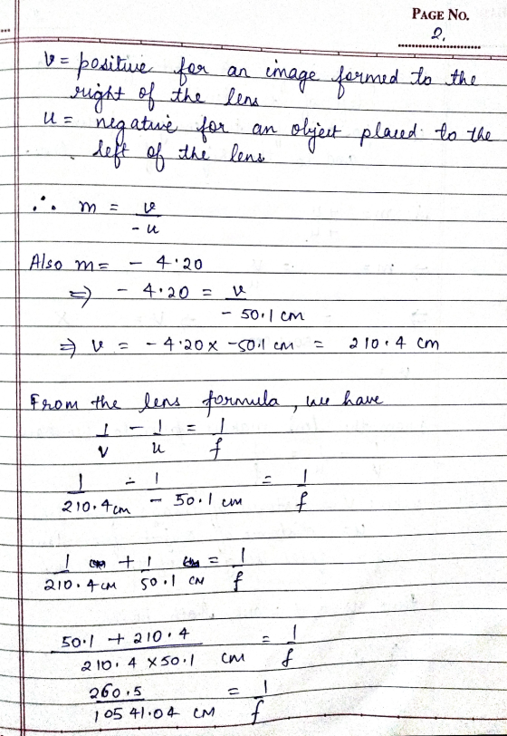 PAGE No, 2. b = positive for U = right of the lens einage formed to the negative for object placed to the left of the lens an
