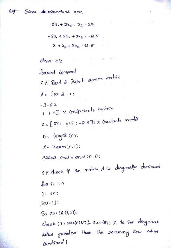 soli- Givm d eauadtons ave clear; cl.c Joxmat compact Read 3( Pnput guave matrix -3-G2 eaaoa eval- ones Cn, )) check tp the m