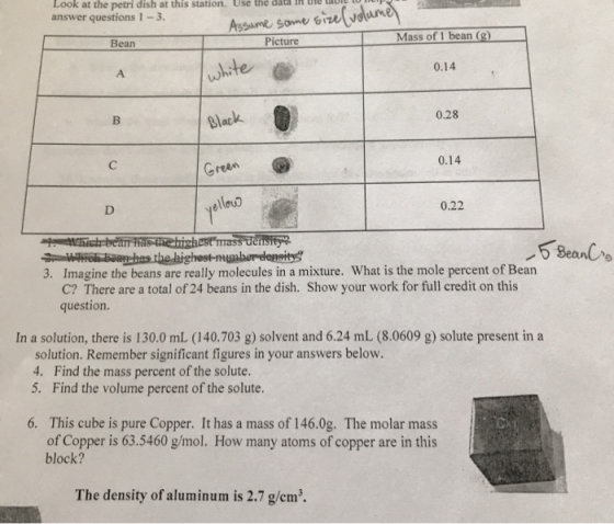 wa y LOUR at the petri dish at this station. Use the data in live answer questions 1 - 3. Assume same size (volume) Bean Pict