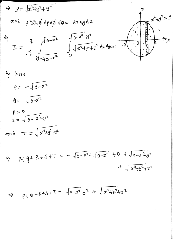 38 = √2h+y?+2² g sind df do do= dz dy da 2²ty2=9 √9-2?yz 1 9-22 -3 I = js S x²+y? 42² dz dyon -3 y=89-0² & hare p= -√guza OP