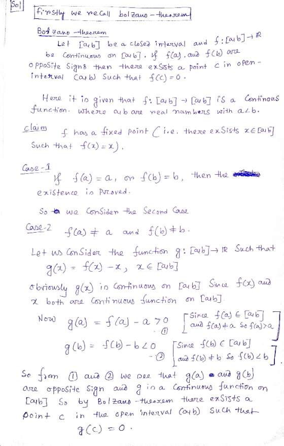 firstly we recall bolzano-theorem and Herval fi [a, b] R Botzano theorem - Let [aeb] be a closed interval and fi Laib be Cont