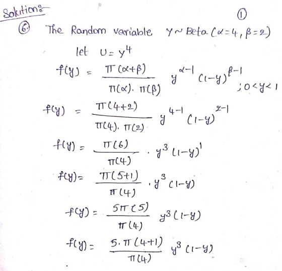 Sokition8 ⑥ The Random variable y~Betara: 4, β») let yt P-I 4-l 3 IT C4) AC tr (4)