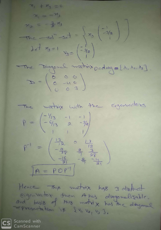 ni trg=0 n = -13 na = 3 4 The sol set = Let us = 1 1 -33 no The Diagonal matrix o-diag & [ 21, 22, Ag] lo o 3 The eigenvector