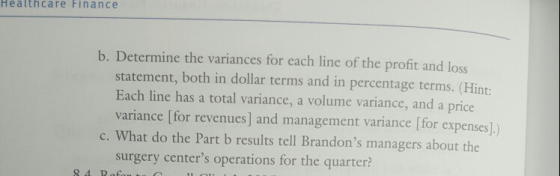 Healthcare Finance b. Determine the variances for each line of the profit and loss statement, both in dollar terms and in per