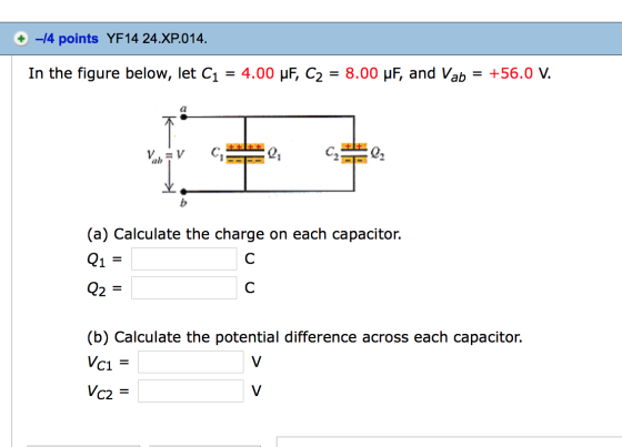 In the figure below, C_1 = 4.00 mu F, C_2 = 8.00 m