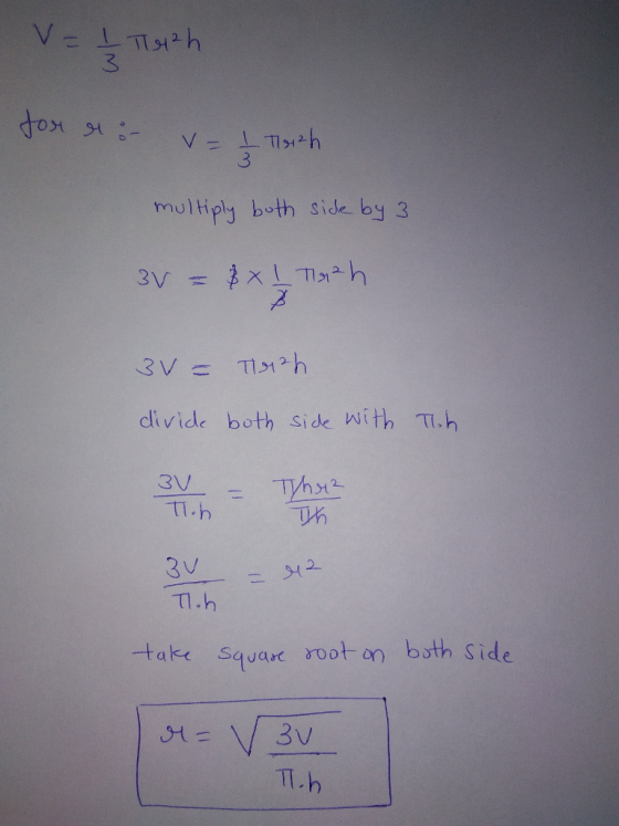 3 -TI 처 2 3 multiply both side by 3 dlivide both side With .h ht2 Dh Ti-h 91 m.h take squar root on buth side