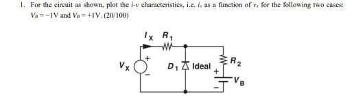 1. For the circuit as shown, plot the i-v characteristics, i.e. I as a function of x for the following two cases V -IV and Vs