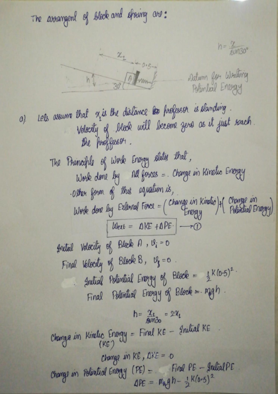 The arrangenl of block and showing are : a of 0.5- Datum for Westinia a) Leto assume that q, is the distance by professor is