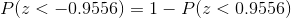 P(z <-0.9556) = 1-P(z < 0.9556)
