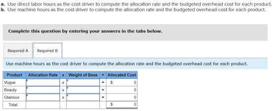 a. Use direct labor hours as the cost driver to compute the allocation rate and the budgeted overhead cost for each product.