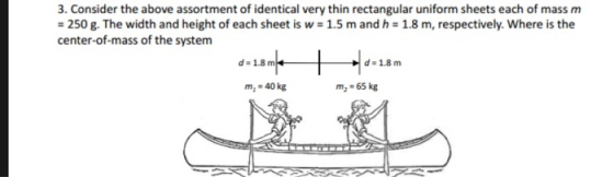 3. Consider the above assortment of identical very thin rectangular uniform sheets each of mass m = 250 g. The width and heig