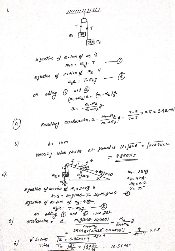 LLLLLL LL LLLL TAAT m IKO Equation of motion of my is. me= mg- -0 Equation of motion of me is mga = T-mag - on adding 0 and