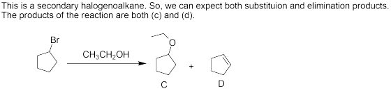 This is a secondary halogenoalkane. So, we can expect both substituion and elimination products. The products of the reaction