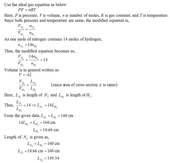 Use the ideal gas equation as below PV = nRT Here, P is pressure, Vis volume, n is number of moles, R is gas constant, and T