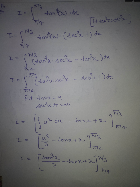 - I - 11 ton tou) dhe A It tan x= Jeex] IE CH3 tancov) · (secx-1) da 4 CN3 (standa. secx - tank Job 14 I = 8 A tanx secx - se
