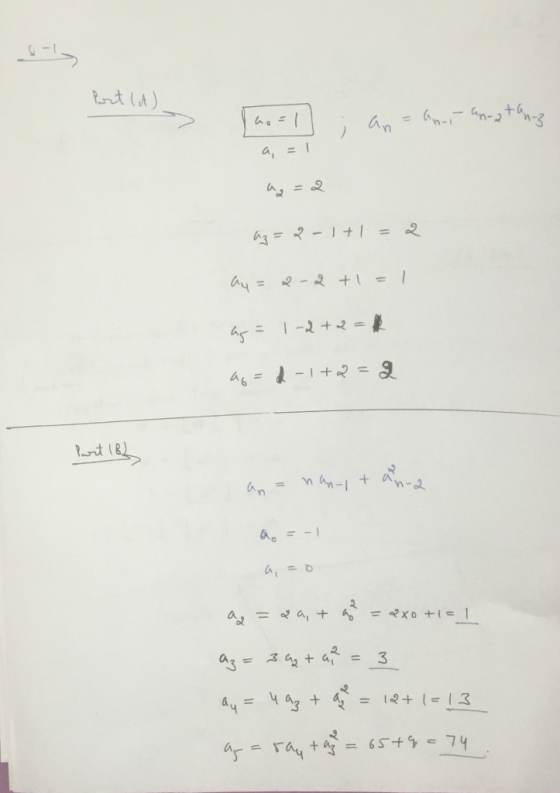 Port (t) [no=1] ; an-an-iran-atang - a =1 g -1+1=2 a4=2-2 +1=1 as= 1-2+2= a=2-1+2=2 Part 18 ana nanay tan-a Qo=-1 a, = 2a, +