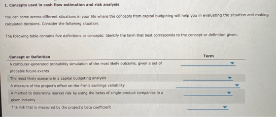 1. Concepts used in cash flow estimation and risk analysis You can come across different situations in your life where the co