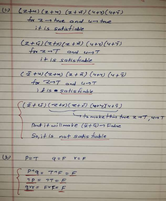 (6) ( zu) (2+2) (z+n) (4+) (4+7) for a true and untrue it is satisfiable (2+4) (3+x)(2+i) (ury (4+7) for T and uT it is satis