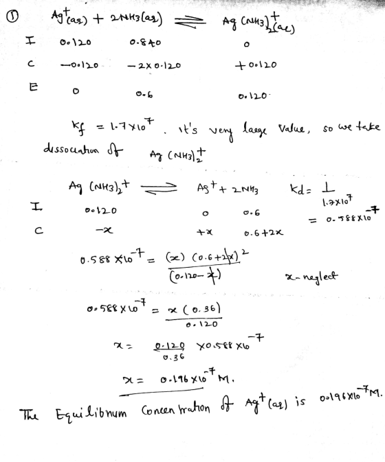 O Agtas) + 2ne13(as) 00120 . 0.840 = Ag Creuz) taey HUB -0.120: - 2X0-120 t00120 O ook 0.120 CS 0 0.6 Kf = 1.7*10* . Its ver