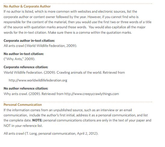 No Author & Corporate Author If no author is listed, which is more common with websites and electronic sources, list the corp