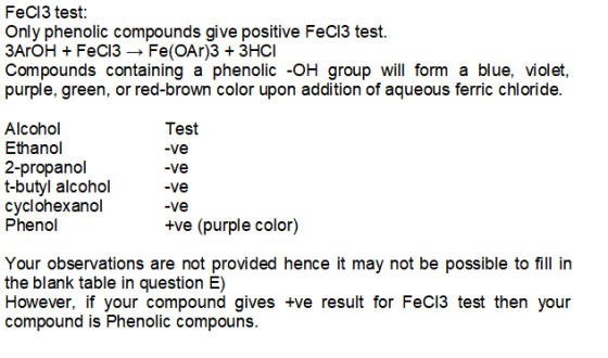Alcohols And PHUVIL Report Sheet D Ferric Chloride Test Alcohol FeCl Test Ethanol 2 propanol 1 