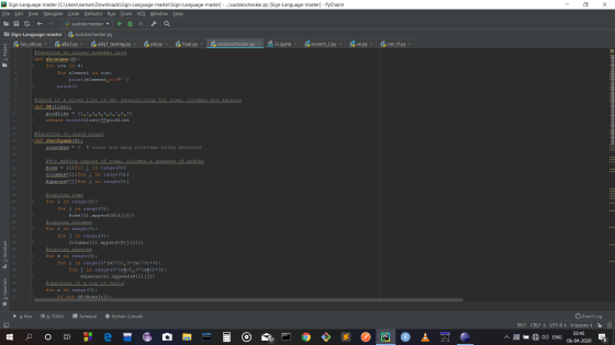 - 5 x PS Sign-Language-master [C:\Users\naman\Downloads\Sign-Language-master Sign-Language-master] - ... sudokochecker.py (Si