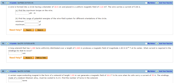 A wire is formed into a circle having a diameter o