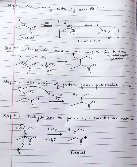 Step 13- Abstraction of proton by bare (on ) :- И и ой и и H H o Propanal Enolate ion Step 2 - Nucleophilic addition म of eno