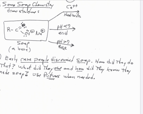 Some Soap Chemistry draw structures Catt Hand weiter pH <? acid Brse B-c Soap PH22 (a base) I Early care people discovered so