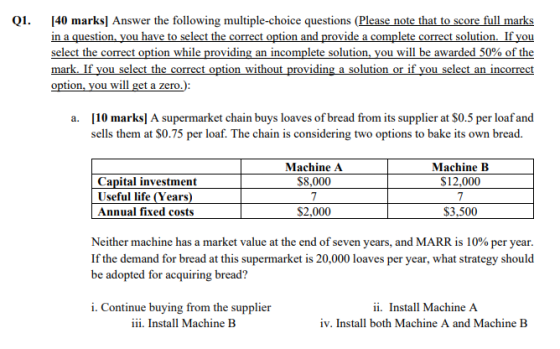 Q1. [40 marks] Answer the following multiple-choice questions (Please note that to score full marks in a question, you have t