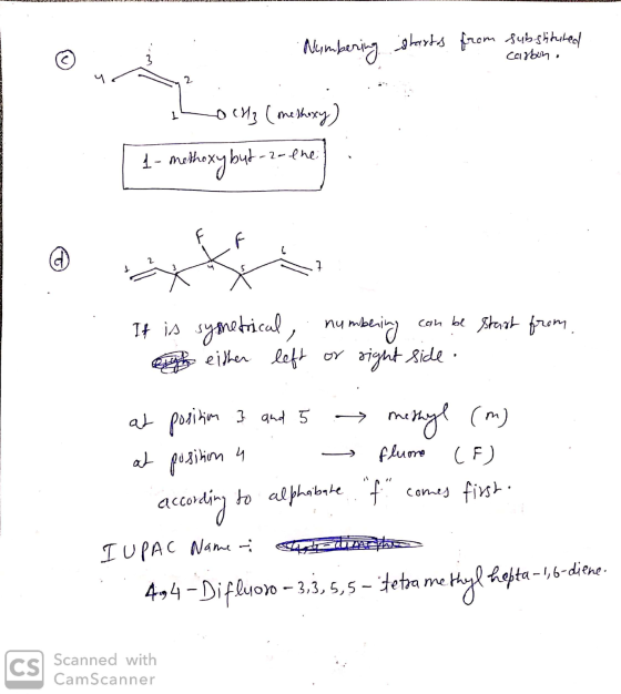 Numbering starts from substituted carbono TIMISTO hoch (meshoxy) 1-methoxy but-2-ene: It is syonetrical, numbering can be sta